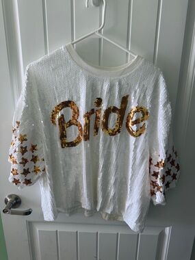 Simply Southern White Sequin Crop Top with Gold 'Bride' Script